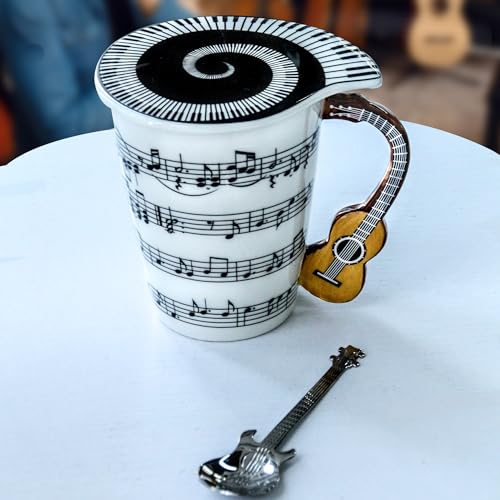 Guitar-Themed Mug with Lid and Spoon Gift
