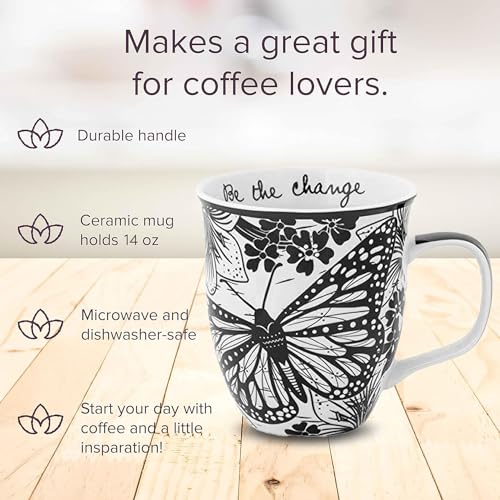 Boho Butterfly Black and White Coffee Mug, 16 oz