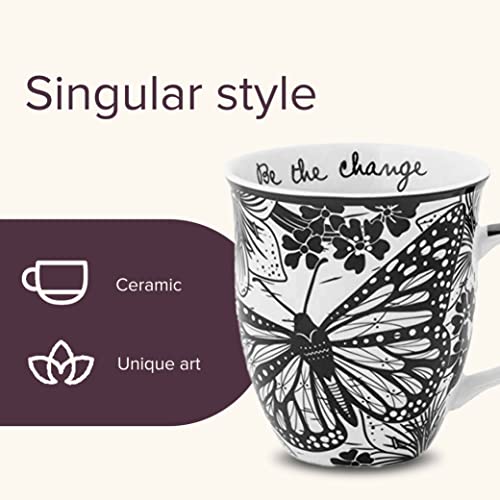 Boho Butterfly Black and White Coffee Mug, 16 oz