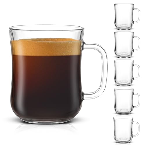 JoyJolt 15.5oz Glass Coffee Mug Set of 6