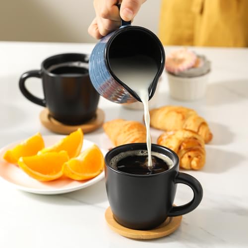 Set of 6 Black Cappuccino Cups with Saucers