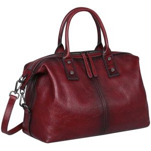 Iswee Luxury Leather Satchel Tote Bag - Wine