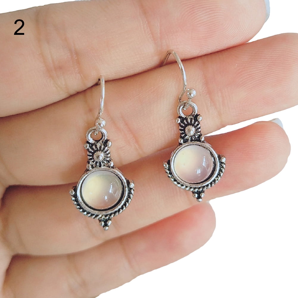 Vintage Faux Moonstone Round Dangle Earrings