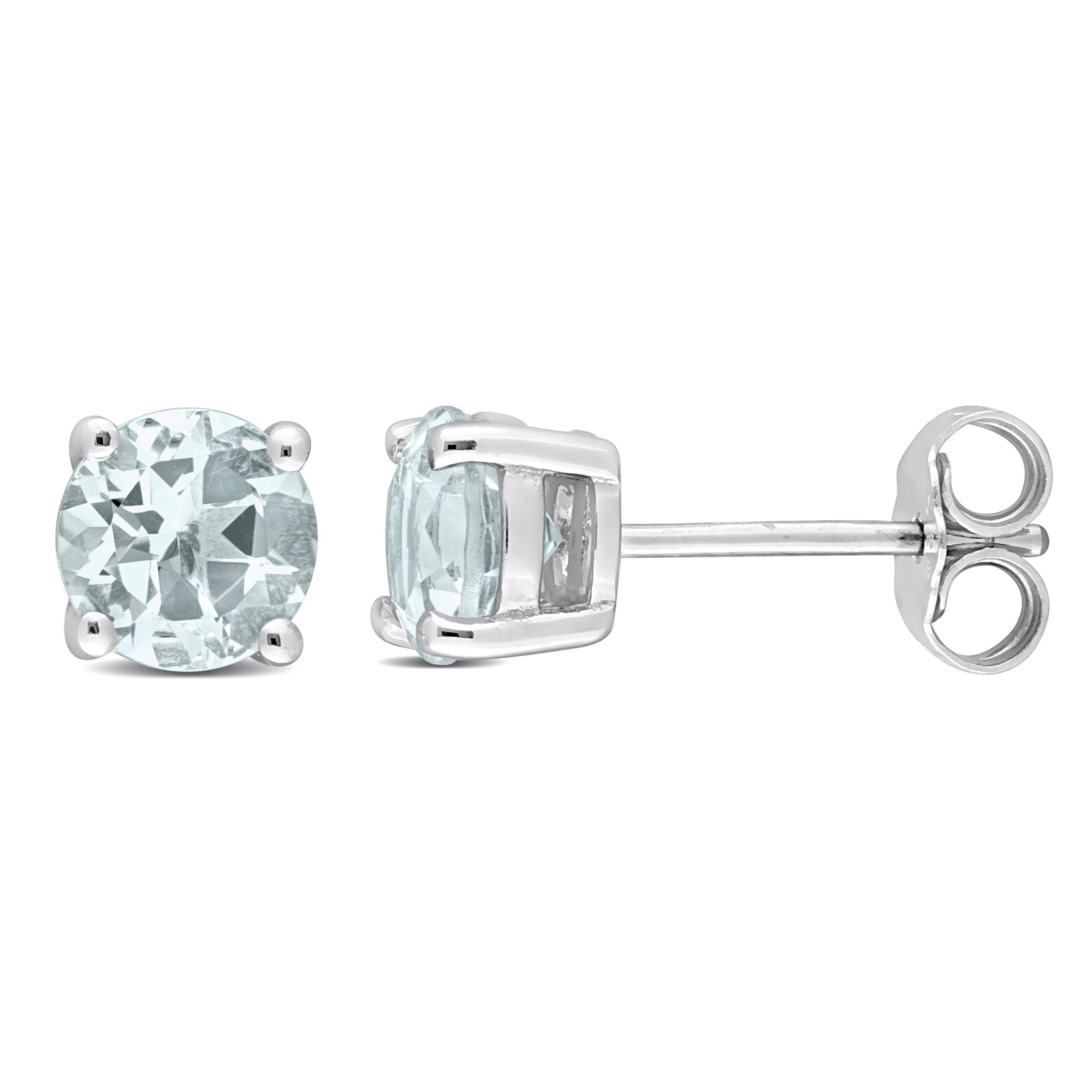 Aquamarine Solitaire Stud Earrings in Sterling Silver