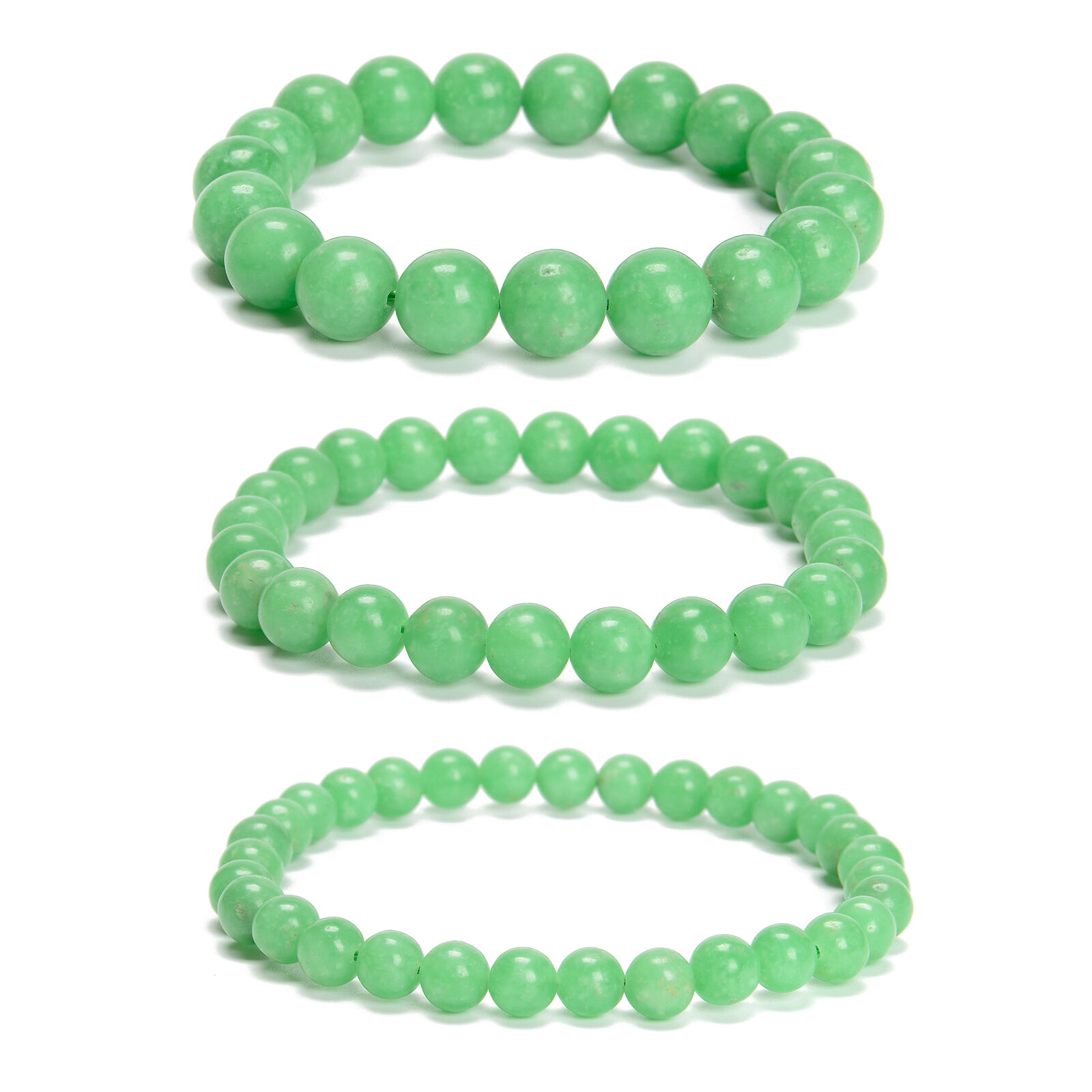 Green Jade Beads Bracelet Set - 6mm, 8mm, 10mm