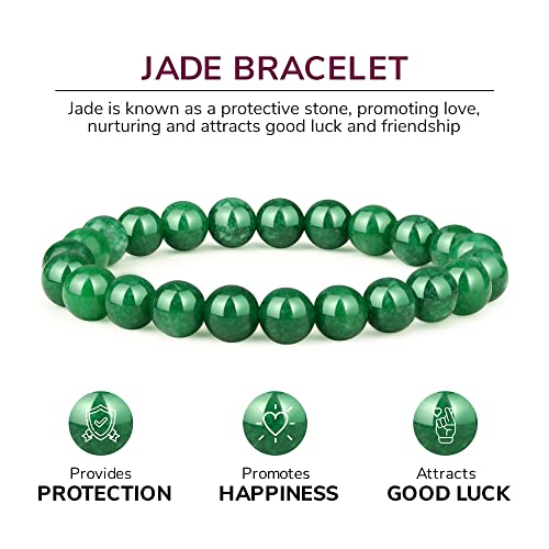 Green Jade Beaded Stretch Bracelet for Good Luck