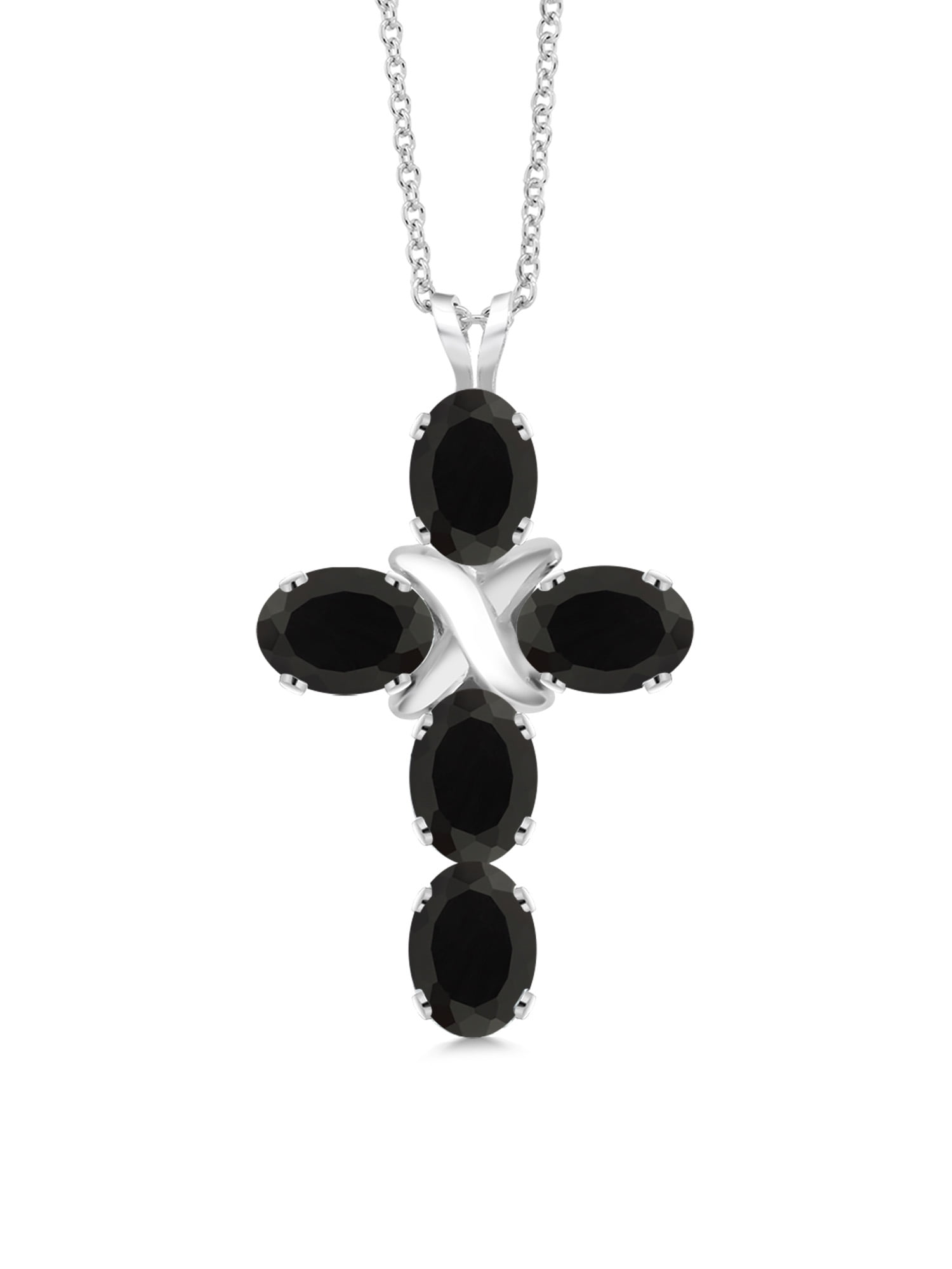 Black Onyx Cross Pendant Necklace in Silver