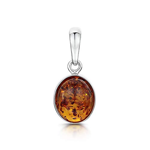 Genuine Baltic Amber Oval Pendant in Silver