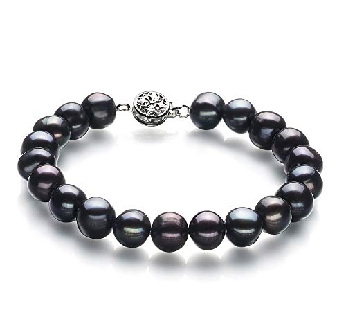 Black Freshwater Pearl Bracelet 925 Sterling Silver Women's