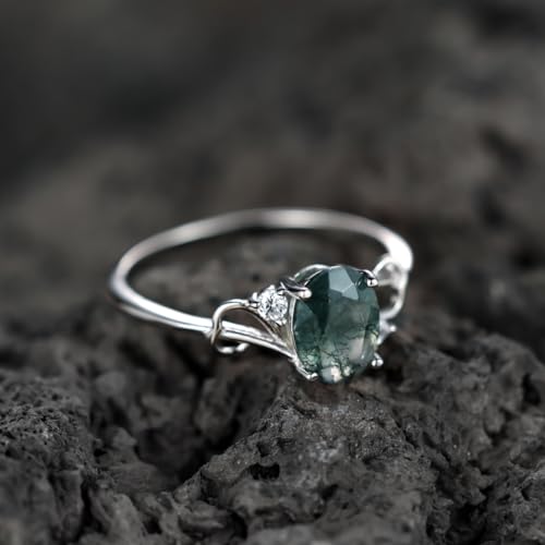Natural Moss Agate Heart Ring - Agate Jewelry
