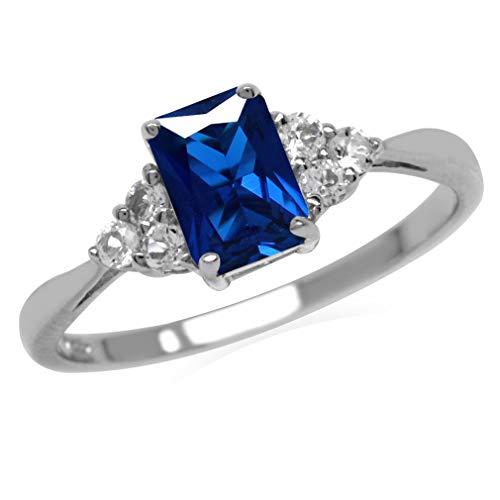 Blue Sapphire Octagon Sterling Silver Engagement Ring, Size 6.5