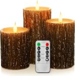 Pine Bark Effect Flameless LED Candle Set