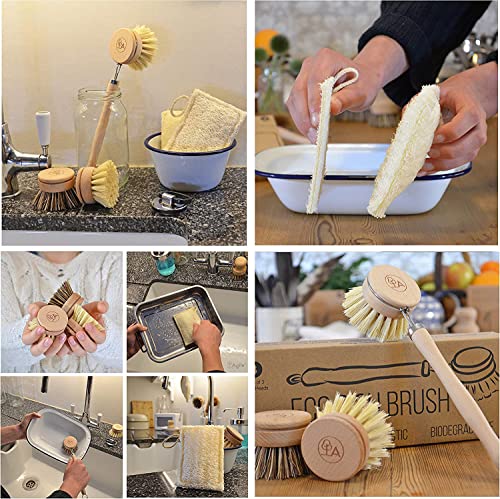 Wooden Dish Brush and Eco Sponge Cleaning Set