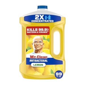 Mr. Clean Antibacterial All Purpose Cleaner, Floor Cleaner for Mopping Home, Bathroom, & Kitchen, Cleaning Liquid for Mop & Bucket, Cleaning Supplies, Multi-Surface Dilutable, Lemon, 99oz
