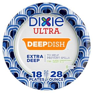 Dixie Ultra, Deep Dish Paper Plates, 28 Oz, 18 Count, Heavy Duty, Microwave-Safe, Soak-Proof, Cut Resistant, Disposable Plates For Heavy, Messy Meals