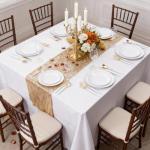 DaYammi 30 Guests Gold Plastic Plates with Disposable Silverware,Gold Cutlery with White Handle,White Disposable Dinnerware:60 Dinner/Dessert Plates,90 Plastic Silverware Set,Gold Plate for Party