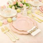 NOCCUR 175PCS Pink Plates with Gold Disposable Silverware - Include 50 Pink Plastic Plates,25 Knives,25 Forks,25 Spoons,25 Cups and 25 Napkins - Ideal for Party/Wedding/Easter Day