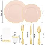 NOCCUR 175PCS Pink Plates with Gold Disposable Silverware - Include 50 Pink Plastic Plates,25 Knives,25 Forks,25 Spoons,25 Cups and 25 Napkins - Ideal for Party/Wedding/Easter Day