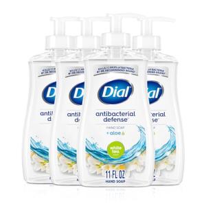 Dial Antibacterial Defense Liquid Hand Soap + Aloe, White Tea Scent, 11 Fl Oz (Pack of 4), Dermatologist-Tested Hand Wash, Gentle Formula