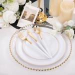 DaYammi 30 Guests Gold Plastic Plates with Disposable Silverware,Gold Cutlery with White Handle,White Disposable Dinnerware:60 Dinner/Dessert Plates,90 Plastic Silverware Set,Gold Plate for Party