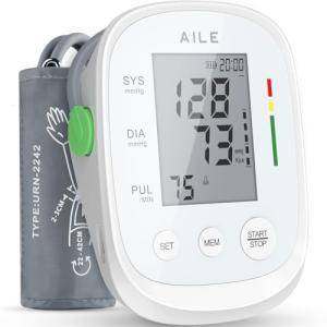 AILE Blood Pressure Monitor, Blood Pressure Machine Upper Arm Large Cuff(8.7"-16.5"), High Automatic Blood Pressure Monitors Cuff for Home Use, Manual Arm Bp Monitor, 2 * 99 Memory (White)