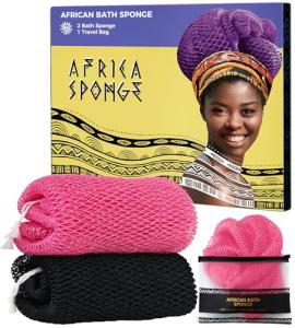 African Net Sponge Authentic - 2 Pieces Exfoliating Body Scrubber Bath Sponge - Back Scrubber Washcloth for Shower - Real African Scrub Exfoliator Body Care Bathing Accessories for Women