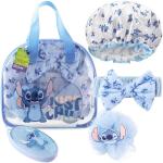 Disney Stitch Shower Accessories Set and Clear Toiletry Bag with Shower Cap Headband Bath Sponge for Bath Spa, Gifts for Girls, Teens, Women (Blue Stitch)