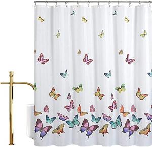 AO BLARE Multicolored Butterflies Shower Curtain Polyester Fabric Bathroom Shower Curtain Set with Hooks, 72 X 72 Inch