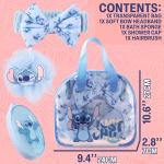 Disney Stitch Shower Accessories Set and Clear Toiletry Bag with Shower Cap Headband Bath Sponge for Bath Spa, Gifts for Girls, Teens, Women (Blue Stitch)