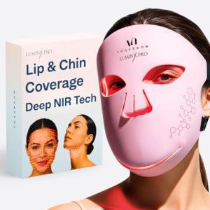 VogueNow LED Light Therapy Mask - FDA-Cleared Device for Wrinkles & Acne - Red Light Therapy for Face with Chin & Lip Coverage - Red, Blue & Near Infrared Facial Skincare Device with 280 LEDs