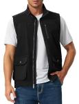 Rdruko Men's Safari Vest, Outdoor Travel Fishing Work Utility Outerwear 4 Pockets 100% Cotton Full Zip Photographer Casual black XL