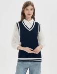 Gihuo Women's V Neck Trendy Sweater Vest Cable Knit Sleeveless Sweater Preppy Style Pullover Sweater Vest (Navy, Small)