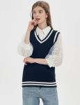Gihuo Women's V Neck Trendy Sweater Vest Cable Knit Sleeveless Sweater Preppy Style Pullover Sweater Vest (Navy, Small)