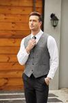 COOFANDY Men's Slim Fit Tweed Suit Vest Formal Business Herringbone Waistcoat Grey Medium