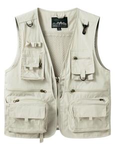 Gihuo Men's Lightweight Casual Vest Outdoor Work Fishing Zipper Travel Vest (US, Alpha, Large, Regular, Regular, Beige)
