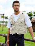 Gihuo Men's Lightweight Casual Vest Outdoor Work Fishing Zipper Travel Vest (US, Alpha, Large, Regular, Regular, Beige)