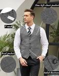 COOFANDY Men's Slim Fit Tweed Suit Vest Formal Business Herringbone Waistcoat Grey Medium