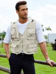 Gihuo Men's Lightweight Casual Vest Outdoor Work Fishing Zipper Travel Vest (US, Alpha, Large, Regular, Regular, Beige)