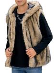 Gihuo Mens Faux Fur Vest Hooed Fur Gilet Sleevless Jacket Winter Warm Hooded Outerwear(Brown-XL)