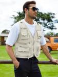 Gihuo Men's Lightweight Casual Vest Outdoor Work Fishing Zipper Travel Vest (US, Alpha, Large, Regular, Regular, Beige)