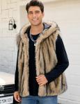Gihuo Mens Faux Fur Vest Hooed Fur Gilet Sleevless Jacket Winter Warm Hooded Outerwear(Brown-XL)