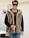 Gihuo Mens Faux Fur Vest Hooed Fur Gilet Sleevless Jacket Winter Warm Hooded Outerwear(Brown-XL)