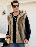 Gihuo Mens Faux Fur Vest Hooed Fur Gilet Sleevless Jacket Winter Warm Hooded Outerwear(Brown-XL)