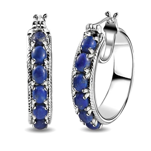 Lapis Lazuli Hoop Earrings - Blue Gemstone Delight