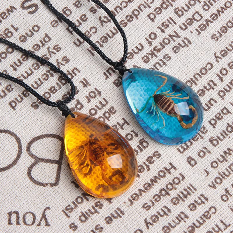 Insect Stone Amber Scorpion Pendant Necklace Set