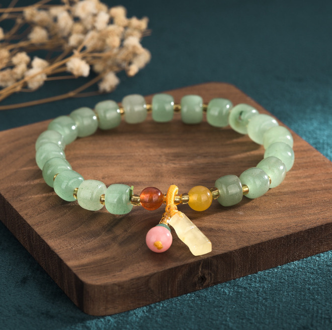 Green Jade Citrine Bead Charm Bracelet