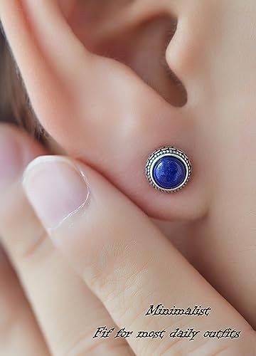 Blue Lapis Lazuli Sterling Silver Stud Earrings