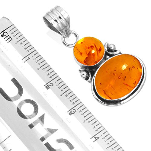 Sterling Silver Orange Amber Pendant Necklace