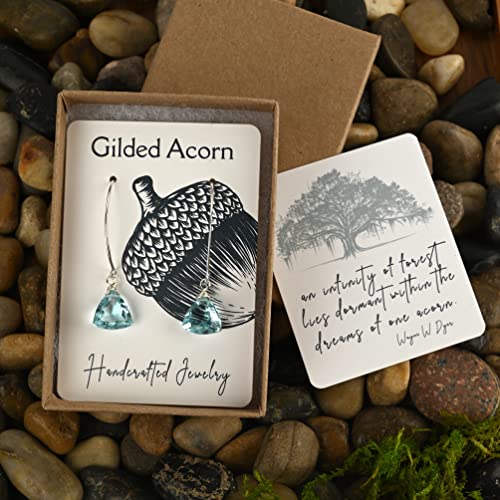 Aqua Blue Quartz Dangle Earrings in Gift Box