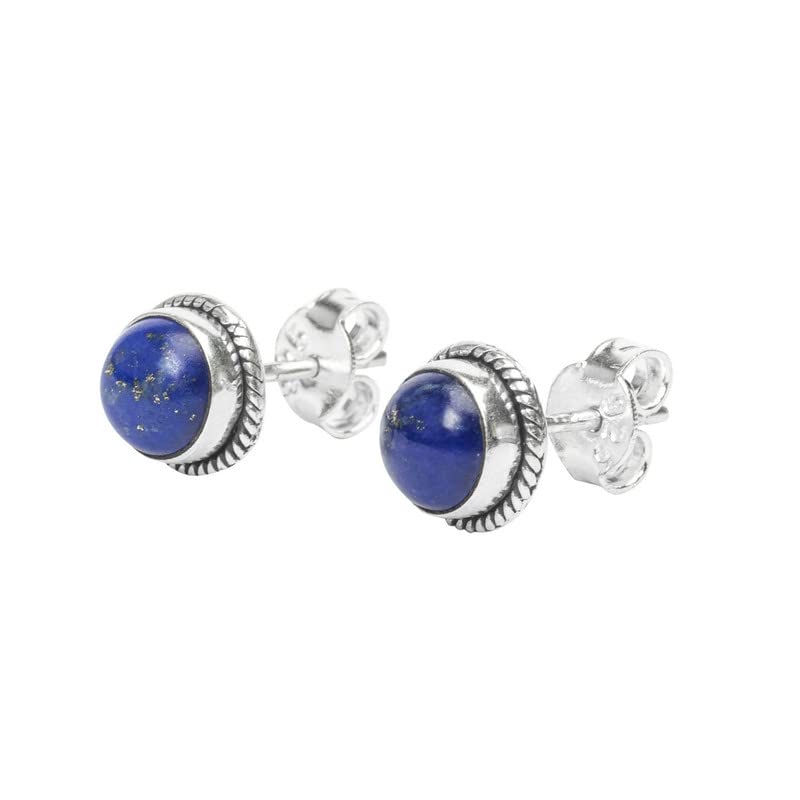 Lapis Lazuli Silver Stud Earrings for Women